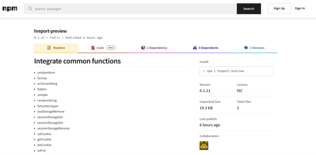 图3: NPM仓库 hreport-preview 组件包